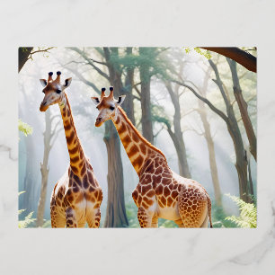 Giraffe Animal Nature Wildlife Zuneigung Gekümmert Folien Feiertagspostkarte