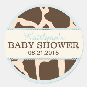 Giraffe Animal Print und Blue Baby Dusche Label Runder Aufkleber