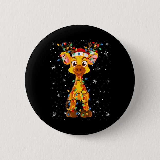 Giraffe Animal Weihnachtsmannmütze Ugly Christmas  Button (Vorderseite)