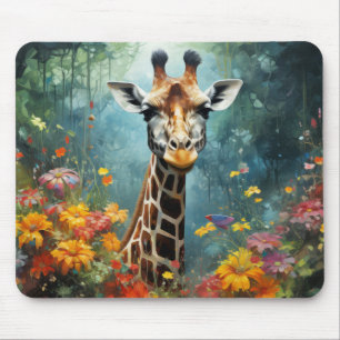 Giraffe Animal Wildlife Wilderness Colorful Print Mousepad