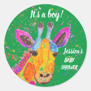 Giraffe Aquarell Safari Dschungel Baby Shower Runder Aufkleber