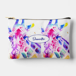 Giraffe Aquarellmalerei Lila Blau Mädchen Zubehörtasche