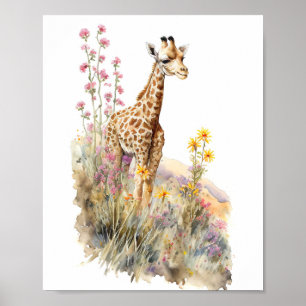 Giraffe Aquarellmalerei Poster