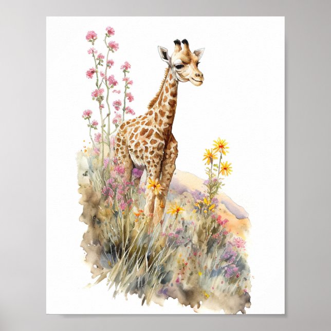 Giraffe Aquarellmalerei Poster (Vorne)