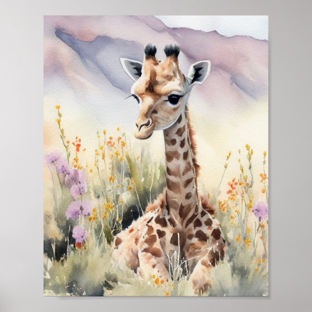Giraffe Aquarellmalerei Poster (Vorne)