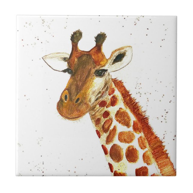 Giraffe Aquarelltiere Safari Afrikanischer Dschung Fliese (Vorderseite)