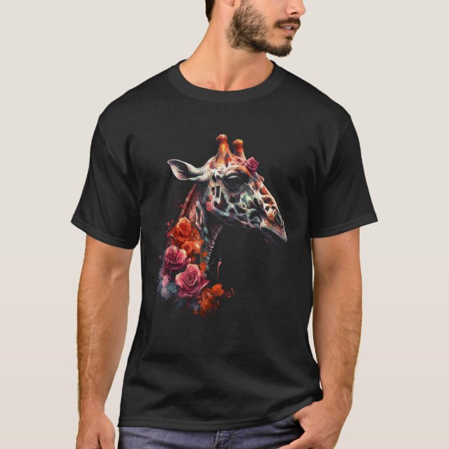 Giraffe Artwork Blume Tier T-Shirt (Vorderseite)
