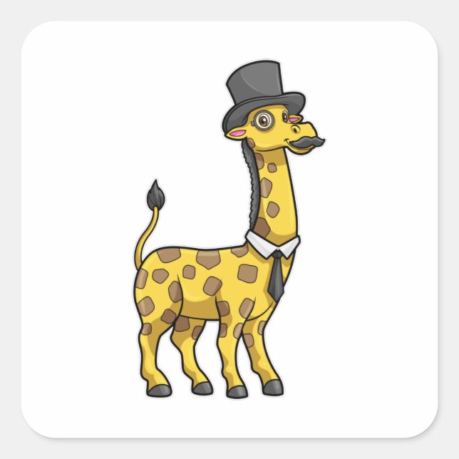 Giraffe as Gentleman with Hat, Tie and Mustache Quadratischer Aufkleber (Vorderseite)