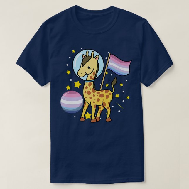 Giraffe Astronaut Bigender Pride T-Shirt (Design vorne)