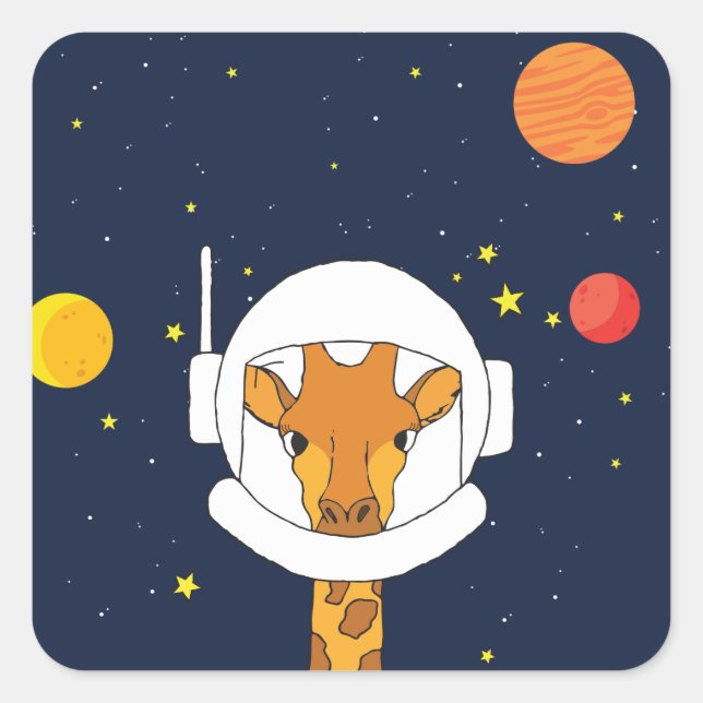 Giraffe Astronautentier mit Helm-Clipart Quadratischer Aufkleber (Vorderseite)