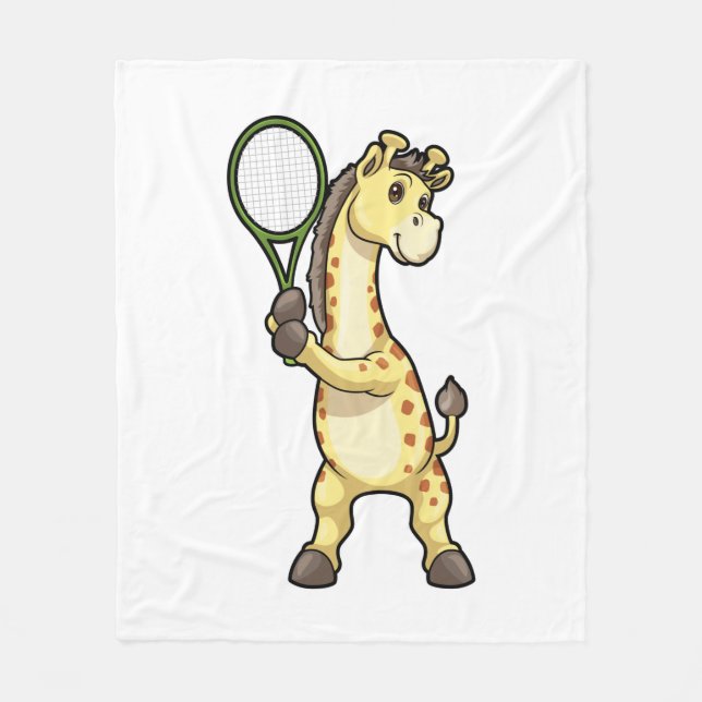 Giraffe at Tennis with Tennis racket Fleecedecke (Vorderseite)