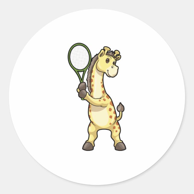 Giraffe at Tennis with Tennis racket Runder Aufkleber (Vorderseite)