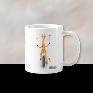 Giraffe auf einem Einrad Kindertasse mit Namen Kaffeetasse