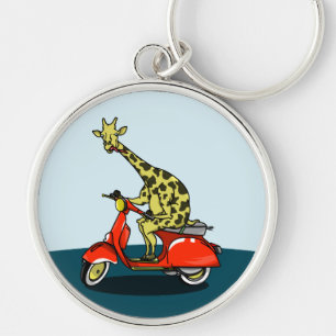 Giraffe auf einem Vintage-Roller Schlüsselanhänger