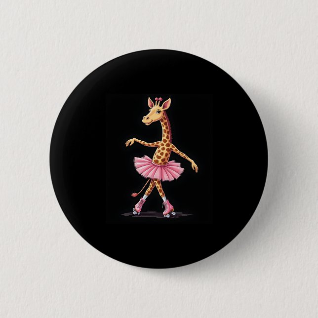 Giraffe auf Roller-Skaten in rosa Tutu-Tank-Oben Button (Vorderseite)
