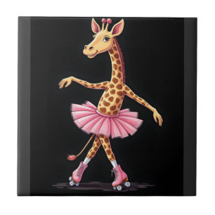 Giraffe auf Rollschuhen in rosa Tutu-Tanktop Fliese
