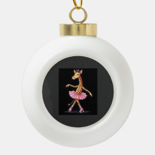 Giraffe auf Rollschuhen in rosa Tutu-Tanktop Keramik Kugel-Ornament