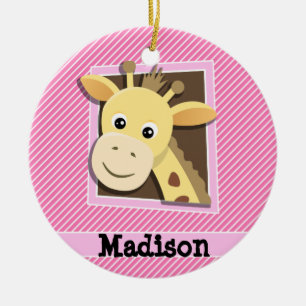 Giraffe auf rosa und weiße Streifen Keramik Ornament