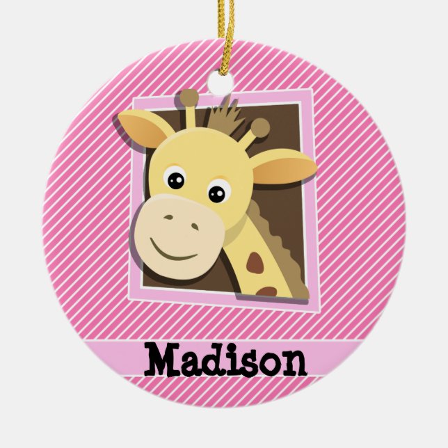 Giraffe auf rosa und weiße Streifen Keramik Ornament (Vorne)