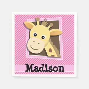 Giraffe auf rosa und weiße Streifen Serviette