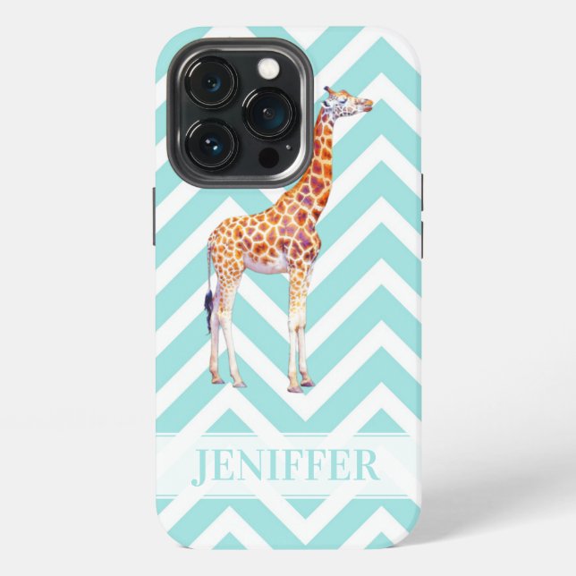 Giraffe auf Zickzack-Chevron.                      iPhone Hülle (Hinten)