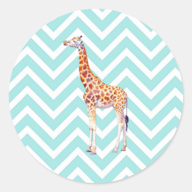Giraffe auf Zickzack Zickzack. Runder Aufkleber (Vorderseite)