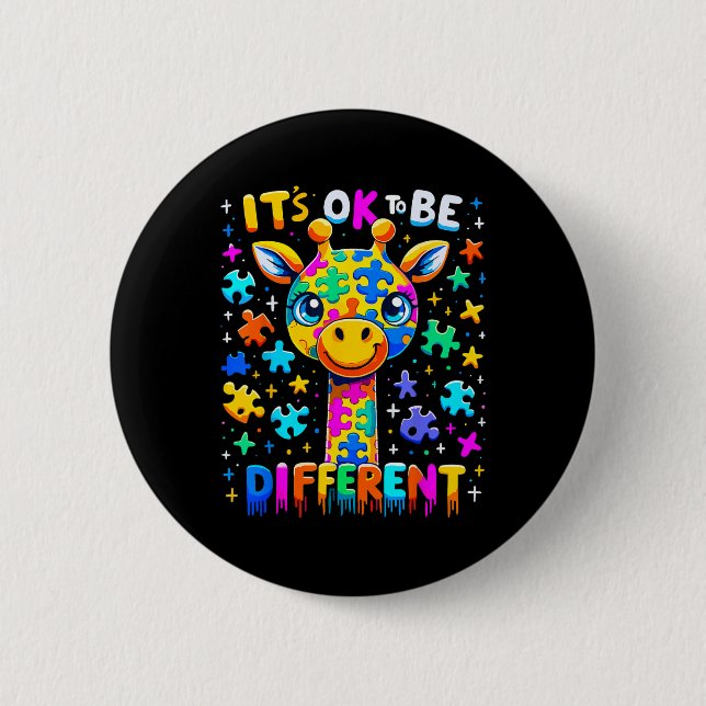 Giraffe-Autismus-Bewusstsein Es ist okay, anders z Button (Vorderseite)