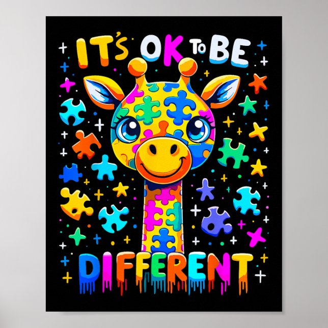 Giraffe-Autismus-Bewusstsein Es ist okay, anders z Poster (Vorne)