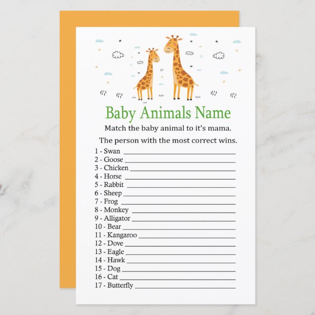 Giraffe Baby Animals Name Game (Vorne/Hinten)