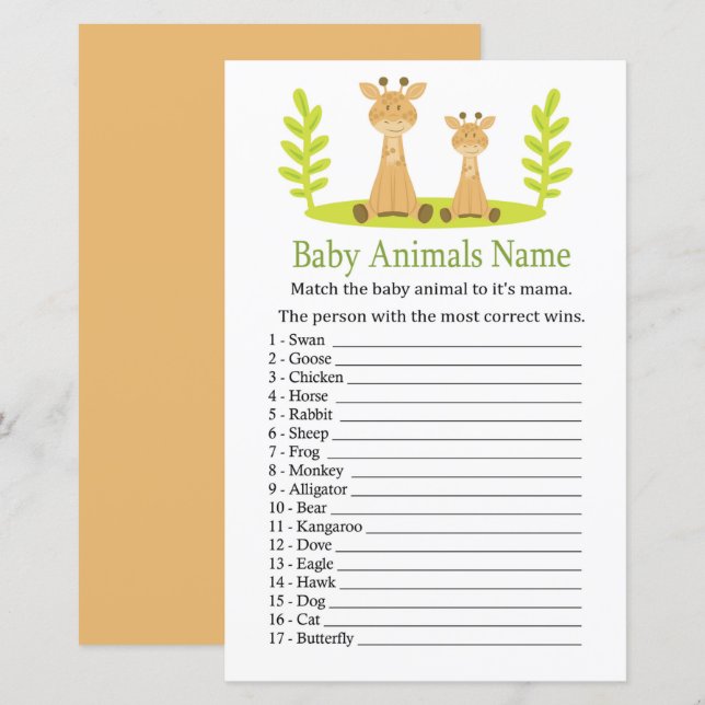 Giraffe Baby Animals Name Game (Vorne/Hinten)