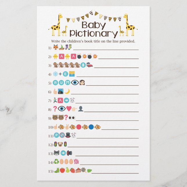 Giraffe Baby Books Emoji Pictionary Showspiel Flyer (Vorne)