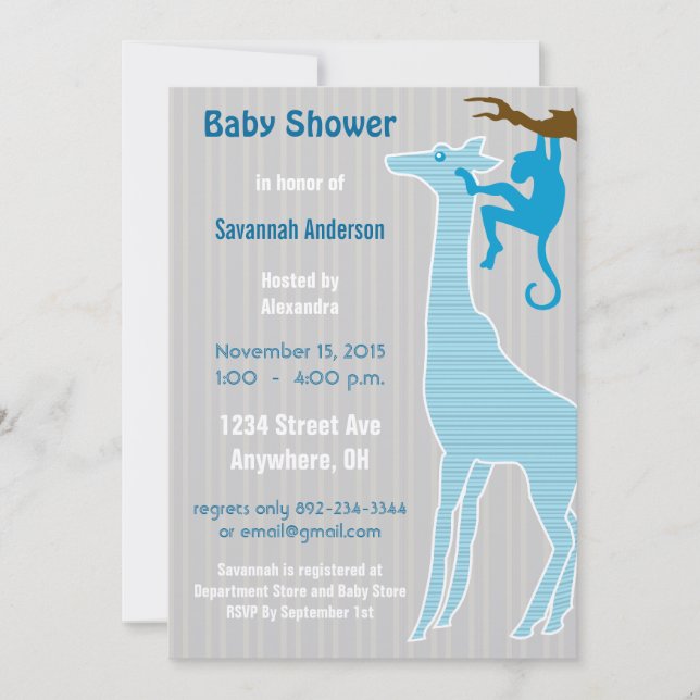Giraffe Baby Boy Shower Einladungen (Vorderseite)