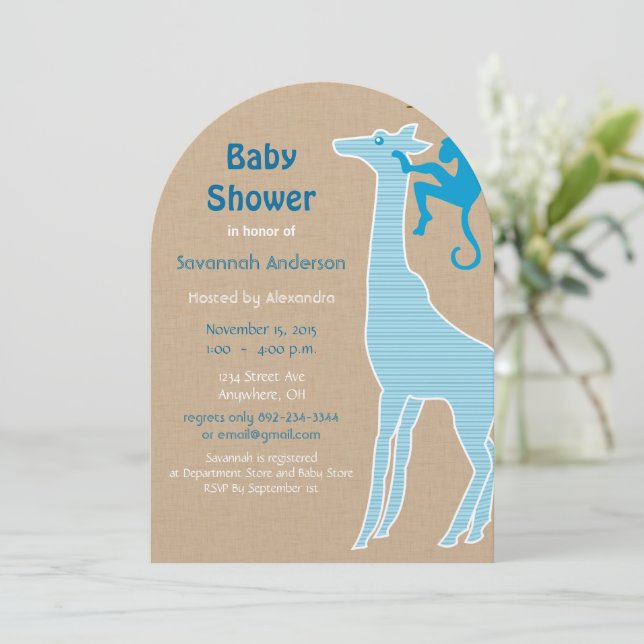 Giraffe Baby Boy Shower Einladungen (Stehend Vorderseite)