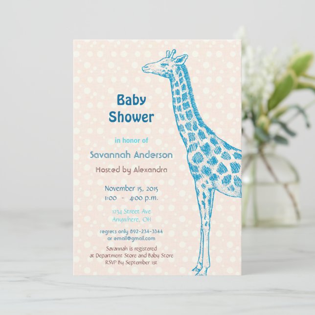 Giraffe Baby Boy Shower Einladungen (Stehend Vorderseite)