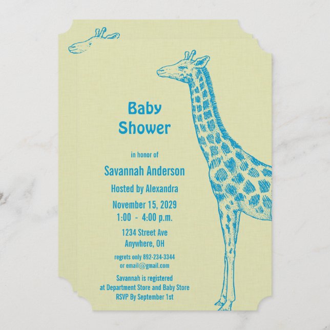 Giraffe Baby Boy Shower Einladungen (Vorne/Hinten)