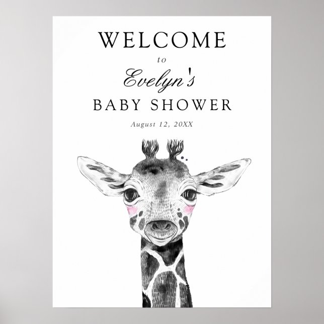 Giraffe Baby Dusche Begrüßungszeichen Poster (Vorne)