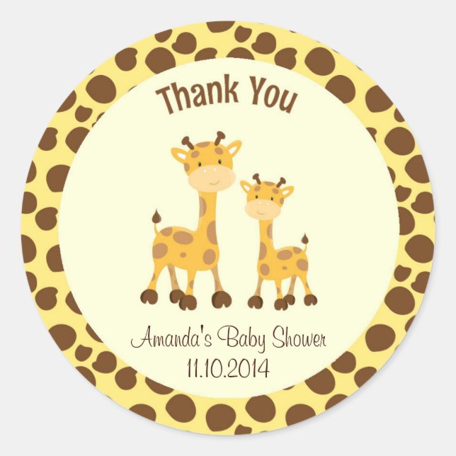 Giraffe Baby Dusche Vielen Dank Sticker Woodland (Vorderseite)