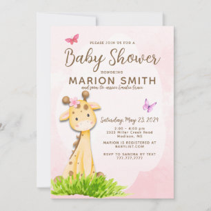 Giraffe Baby Girl Dusche Aquarell Einladung