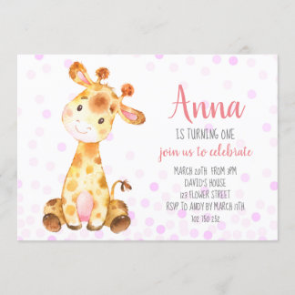 Giraffe Baby Girl Niedlich Confetti Rosa Geburtsta Einladung