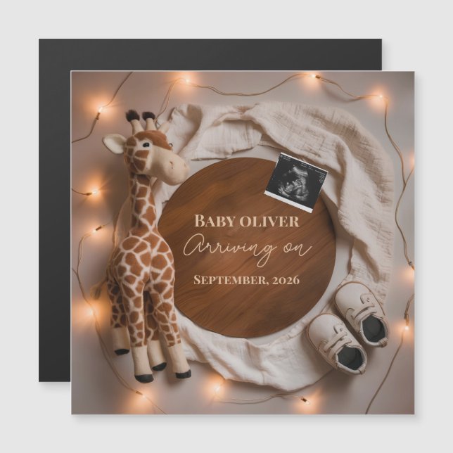  giraffe baby reveal pregnancy announcement card magnetkarte (Vorne/Hinten)