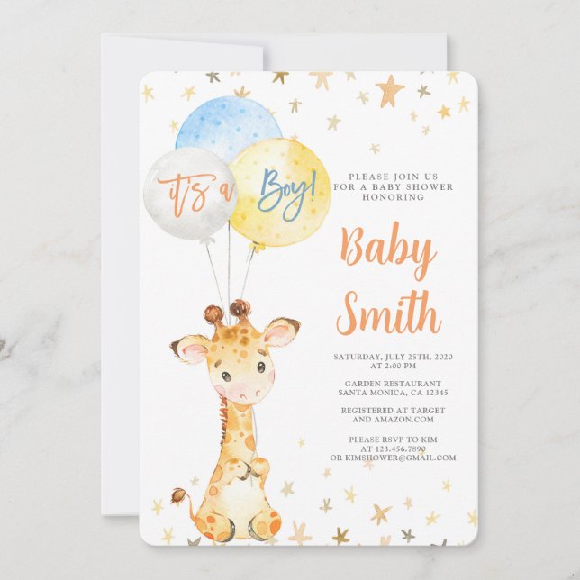 Giraffe Baby Shower Boy Einladung (Vorderseite)
