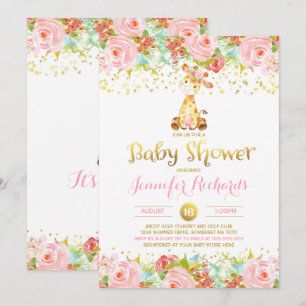 Giraffe Baby Shower Einladung Blumenpinke & Gold