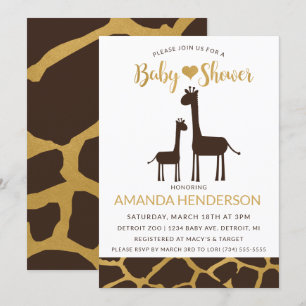 Giraffe-Baby-Shower-Einladung Braun & Gold Einladung