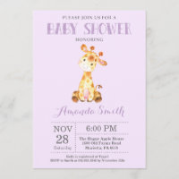 Giraffe Baby Shower Einladung Lila und grau