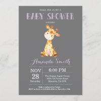 Giraffe Baby Shower Einladung Lila und grau