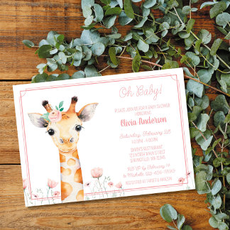 Giraffe Baby Shower Einladung, Pink Girl Giraffe Einladung