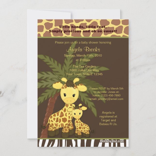 Giraffe Baby Shower Invitation Safari Jungle Mommy Einladung (Vorderseite)