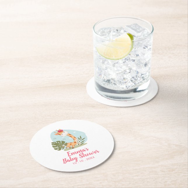 Giraffe Baby Shower Napkin (Girl Safari Animal) Runder Pappuntersetzer (Vor Ort)