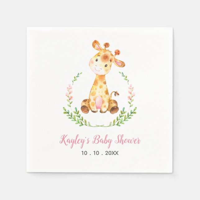 Giraffe Baby Shower Napkin (Girl Safari Animal) Serviette (Vorderseite)