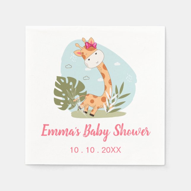 Giraffe Baby Shower Napkin (Girl Safari Animal) Serviette (Vorderseite)